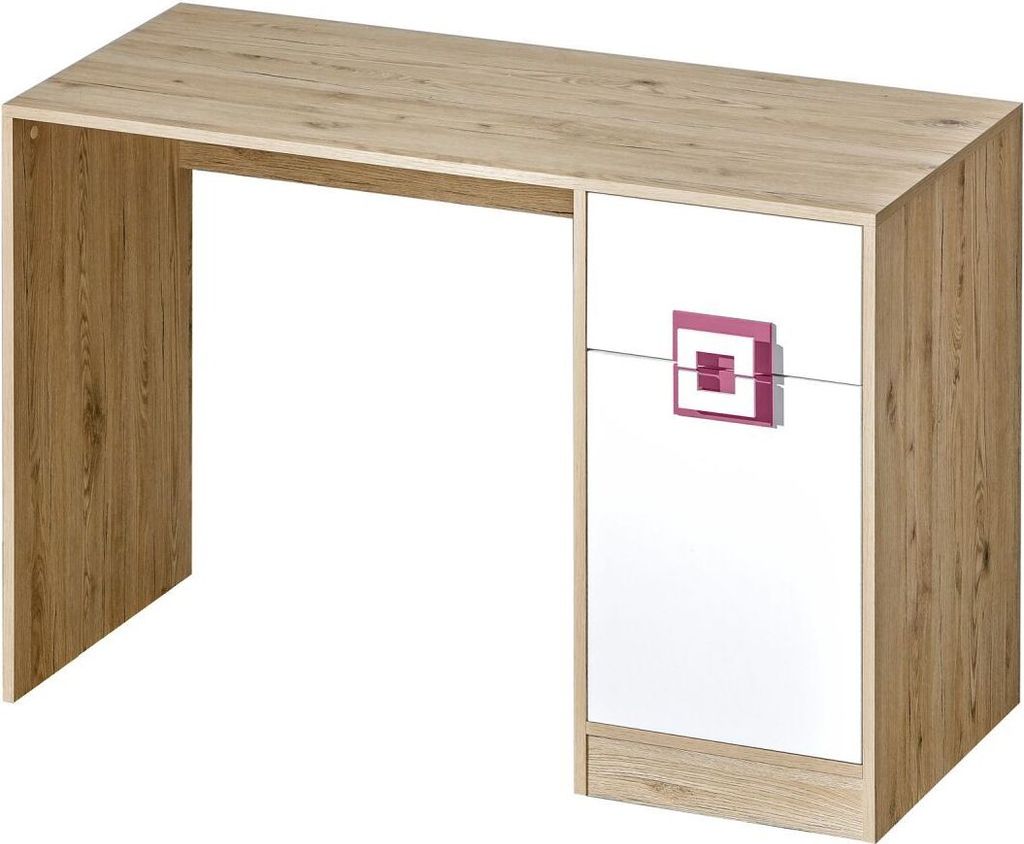 Kinderzimmer - Schreibtisch Fabian 10, Farbe: Eiche Hellbraun / Weiß / Rosa - 78 x 120 x 50 cm (H x B x T)
