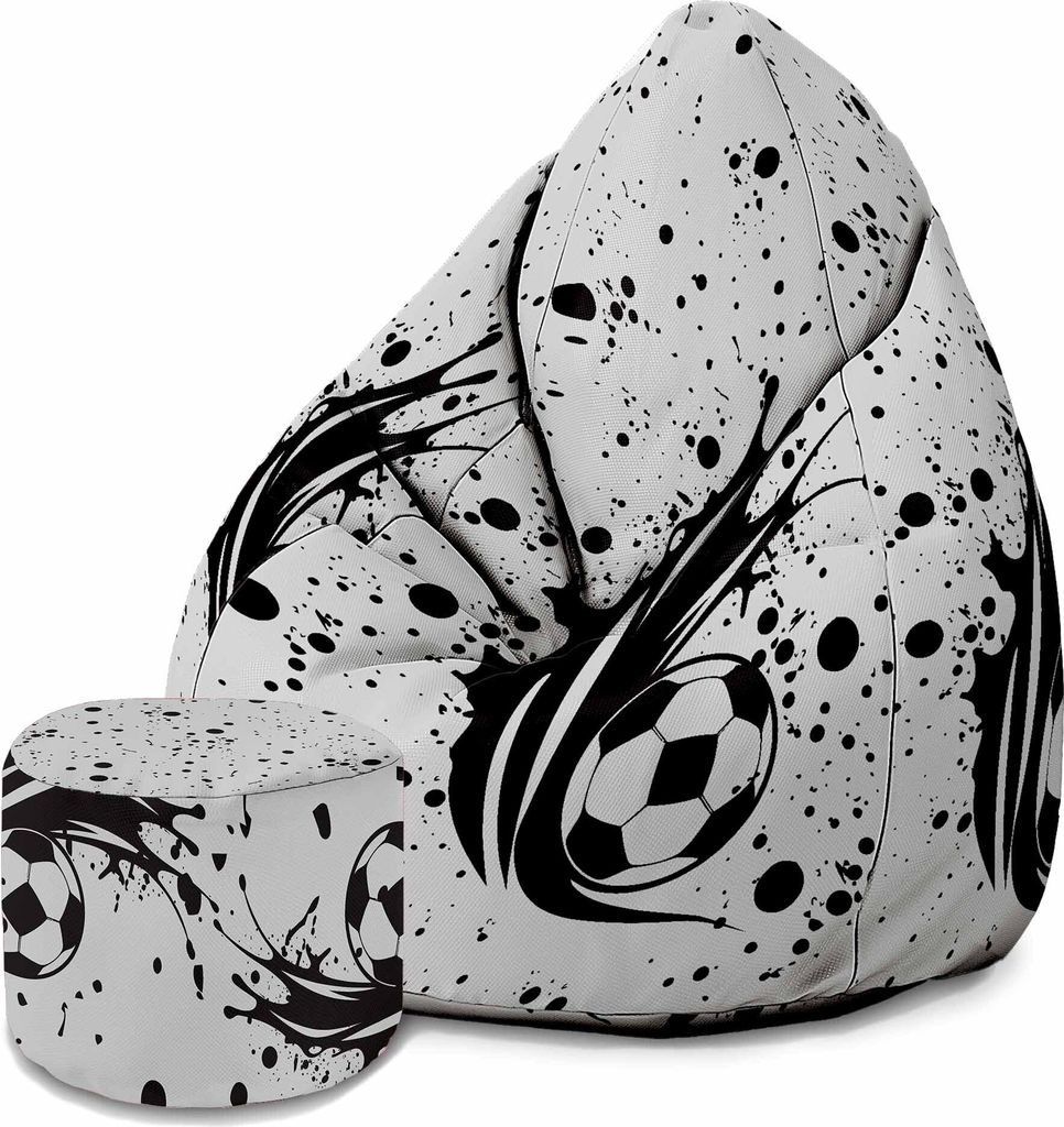 Dreamroots Bean Bag 80x80x120cm Sitzsack mit Lehne und Hocker und Bezug Sitzkissen Boden Chill Sack Bubibag mit Füllung mit I love Football
