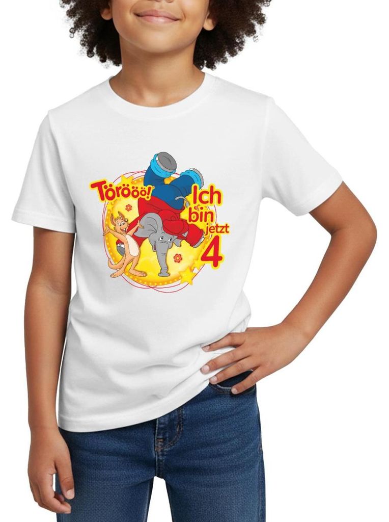 Spreadshirt Benjamin Blümchen Ich Bin Jetzt 4 Kinder T-Shirt, 98/104 (3-4 Jahre), Weiß