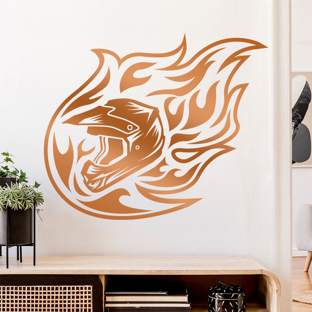 Motocross Helm Flammen Wandtattoo Wandaufkleber Wall Sticker - Dekoration, Küche, Wohnzimmer, Schlafzimmer, Badezimmer