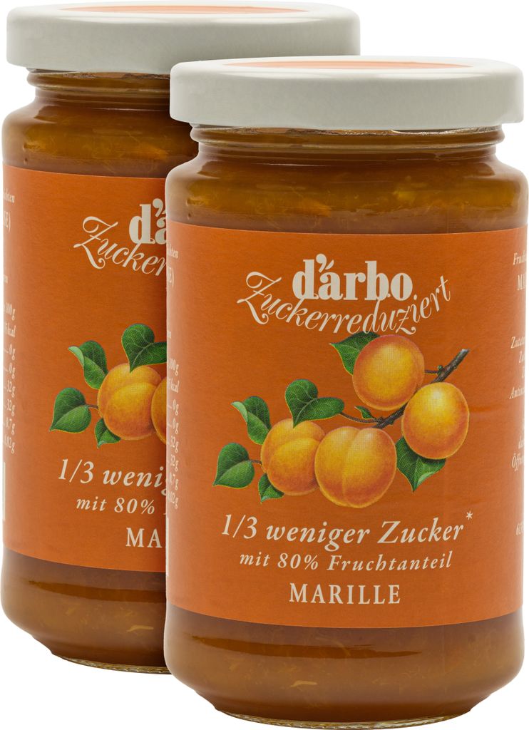 Food-United FRUCHTAUFSTRICH zuckerreduziert von DARBO Marille 2x 250g Glas fruchtiger Aprikose fruit spread mit 1/3 weniger Zucker perfekt für Bro...