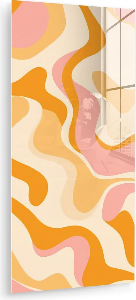 MuchoWow Glasbilder - Bilder auf Wandbild - Foto auf Glas Abstrakt - Gewellt - Orange 60x120 cm Wanddekoration aus Glas - Acrylglasbild - Acrylbild...