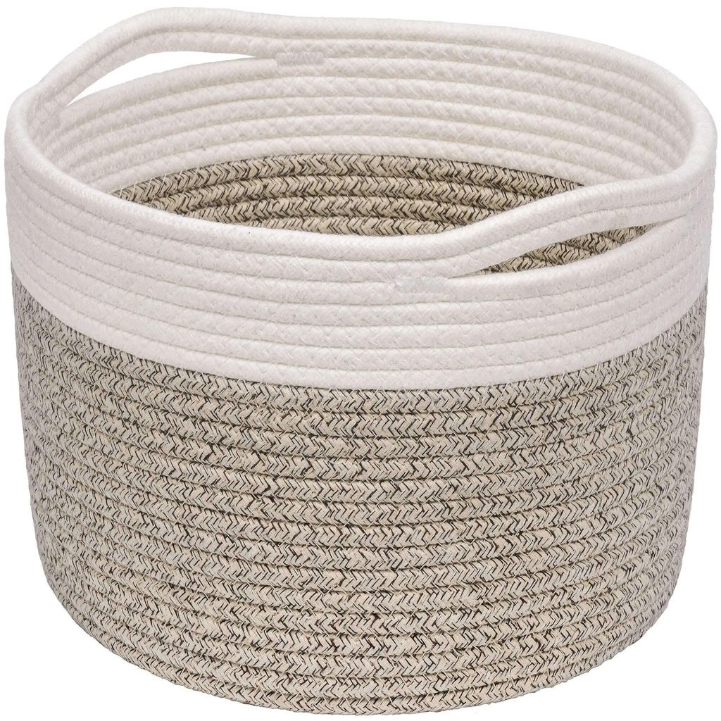 Aufbewahrungskorb, Wäschekorb für Kinder, kleiner Geschenkkorb, Regal, Spielzeugkorb für Babys, geflochtene Körbe, 24 x 18 cm, braun & weiß