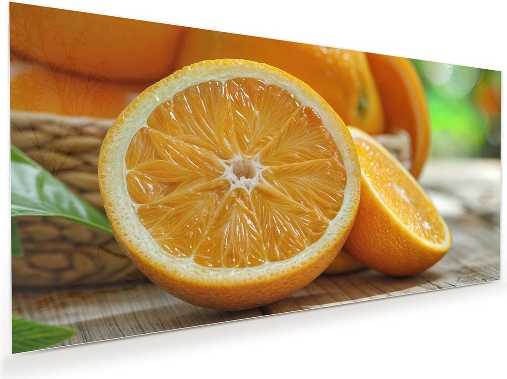 Glasbild 80x40cm in XXL für Wohnzimmer, Schlafzimmer Motiv Frische Orangen