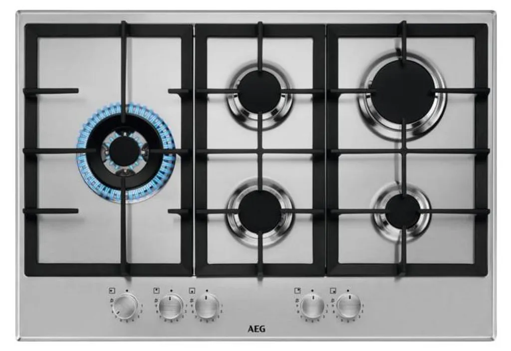 Table de cuisson gaz AEG 5 feux inox 75cm avec brûleurs haute vitesse