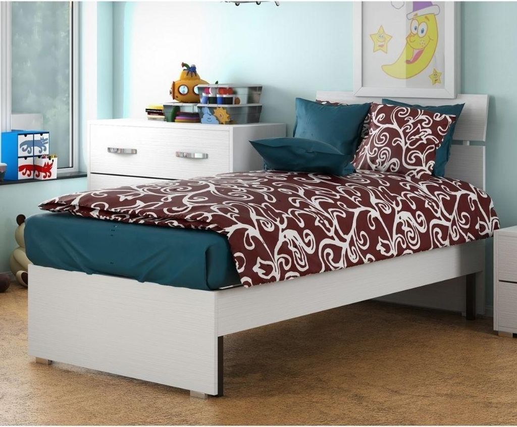 Letto singolo in legno colore bianco frassinato Immagine del prodotto 