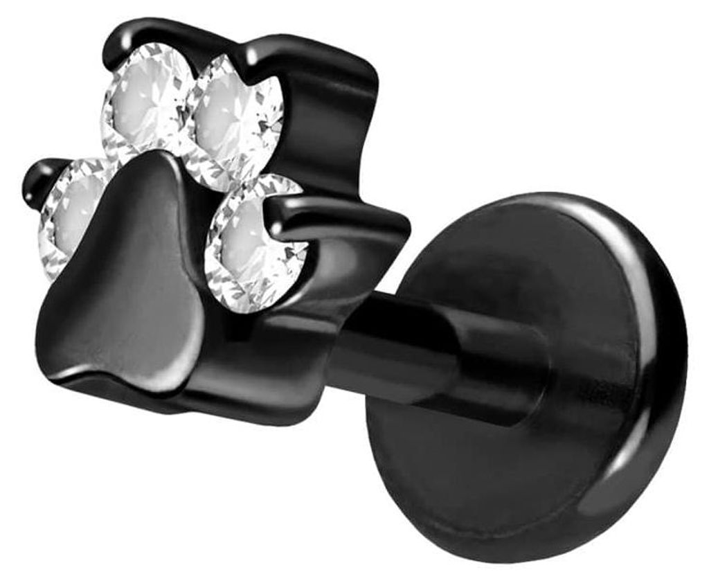 Ohrpiercing, Nasenpiercing Titan Labret mit Push Fit KRISTALLPFOTE Schwarz Stablänge: 5mm | Stabstärke: 1mm