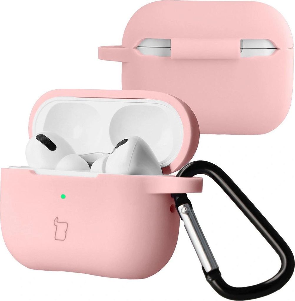 Silikonhülle mit Karabiner für AirPods Pro 2, Bizon Case Headphone Silicone, Hellrosa