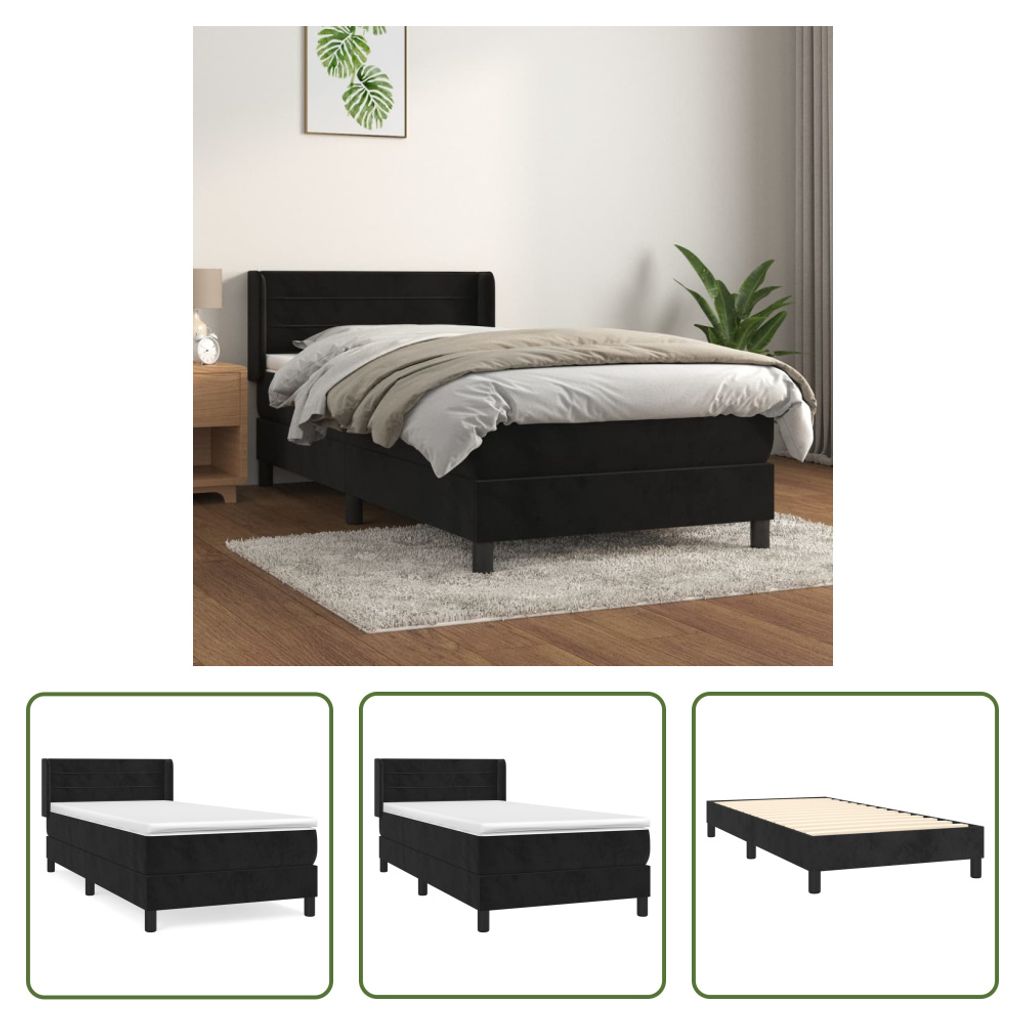 The Living Store Boxspringbett mit Matratze Schwarz 80x200 cm Samt