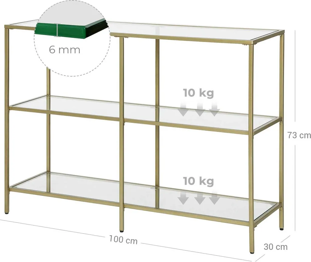 Table console dorée en verre trempé résistant, structure 3 niveaux or