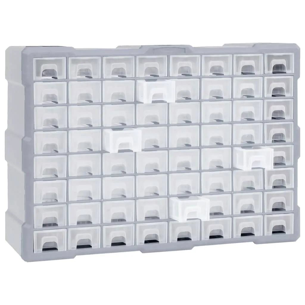 Casier de rangement 64 tiroirs pour atelier et garage 52x16x37,5 cm gris