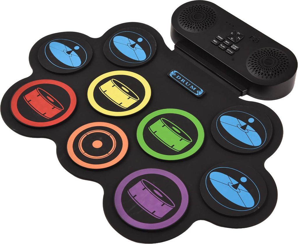 Elektronisches Schlagzeug-Set, Handrolle, 9 Pads, unterstützt DTX-Gaming/BT-Begleitung mit zwei Lautsprechern, 7 Stile, 6 Rhythmen, 10 Demo-Songs,...