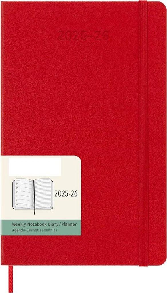 Famanu Notiz-Wochenkalender 2025–2026 A5 mit 18 Monaten Planung, harte Hülle in scharlachrot