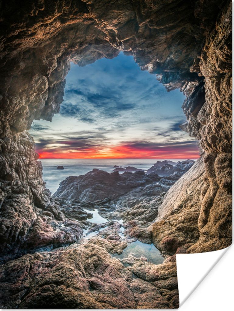 MuchoWow Poster Sonnenuntergang von der Meereshöhle im Garrapata State Park in Big Sur Amerika 90x120 cm - Wohnzimmer