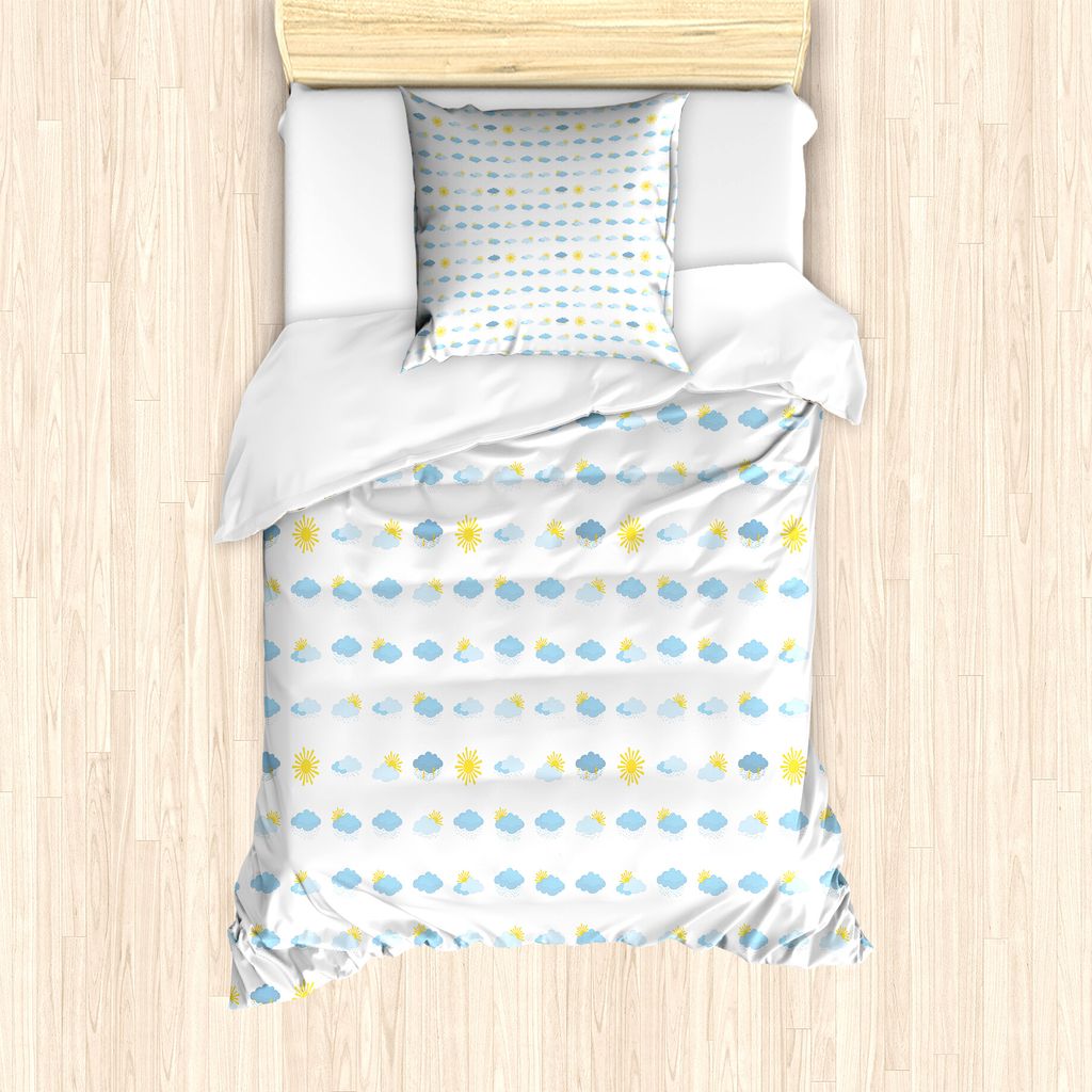ABAKUHAUS Blau und Gelb Bettbezug Set für Einzelbetten, Meteorologie Wolken, Milbensicher Allergiker geeignet mit Kissenbezug, 135 cm x 200 cm - 8...