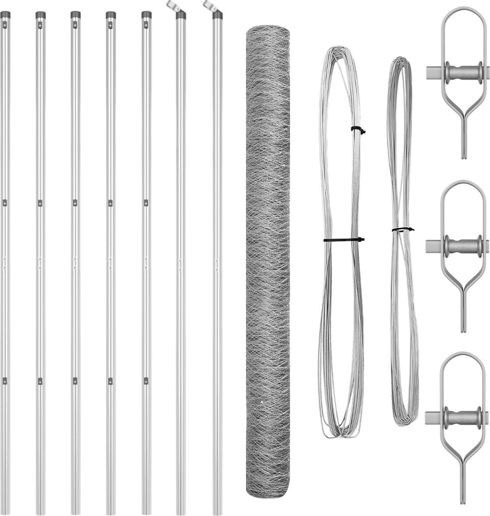 Möbel Sechseckzaun 1,6x10 m verzinkter Stahl, Zaunpfosten 7 Stück Ø32 mm 210 cm verzinkter Stahl - Zaunzubehör 3352936