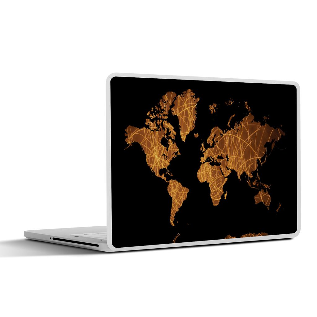 MuchoWow Laptop Aufkleber Sticker Cover Weltkarte - Schwarz - Gold 32.5x23.5 cm - Sticker für Laptop - Selbstklebend