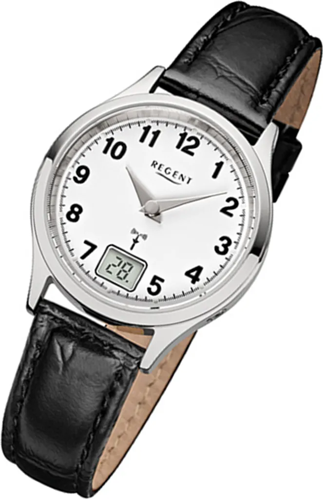 Montre radio-pilotée Regent FR-192 pour femme avec bracelet cuir noir