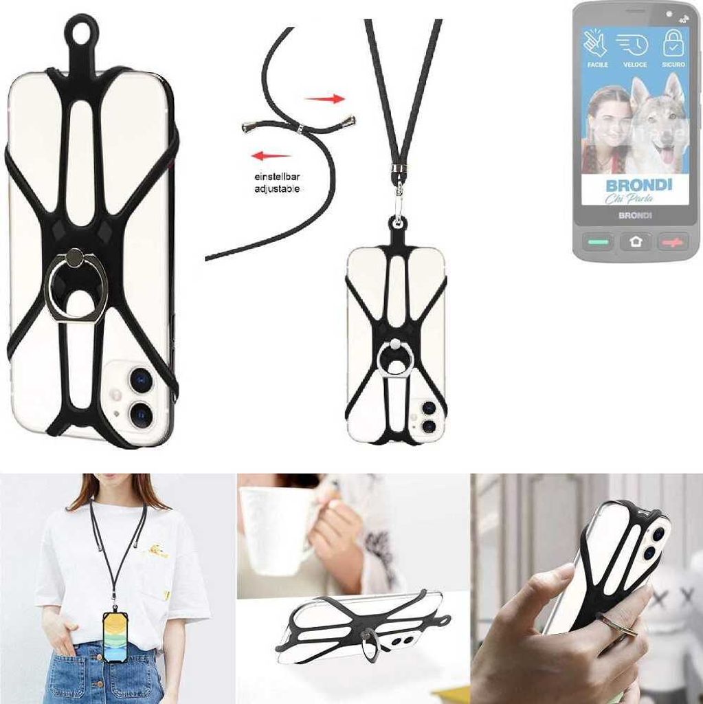 K-S-Trade 3in1 Handykette Handyband Handykordel Halsband Smartphone-Ring Handy-Ring kompatibel mit Brondi Amico Smartphone Pocket Fingerhalterung