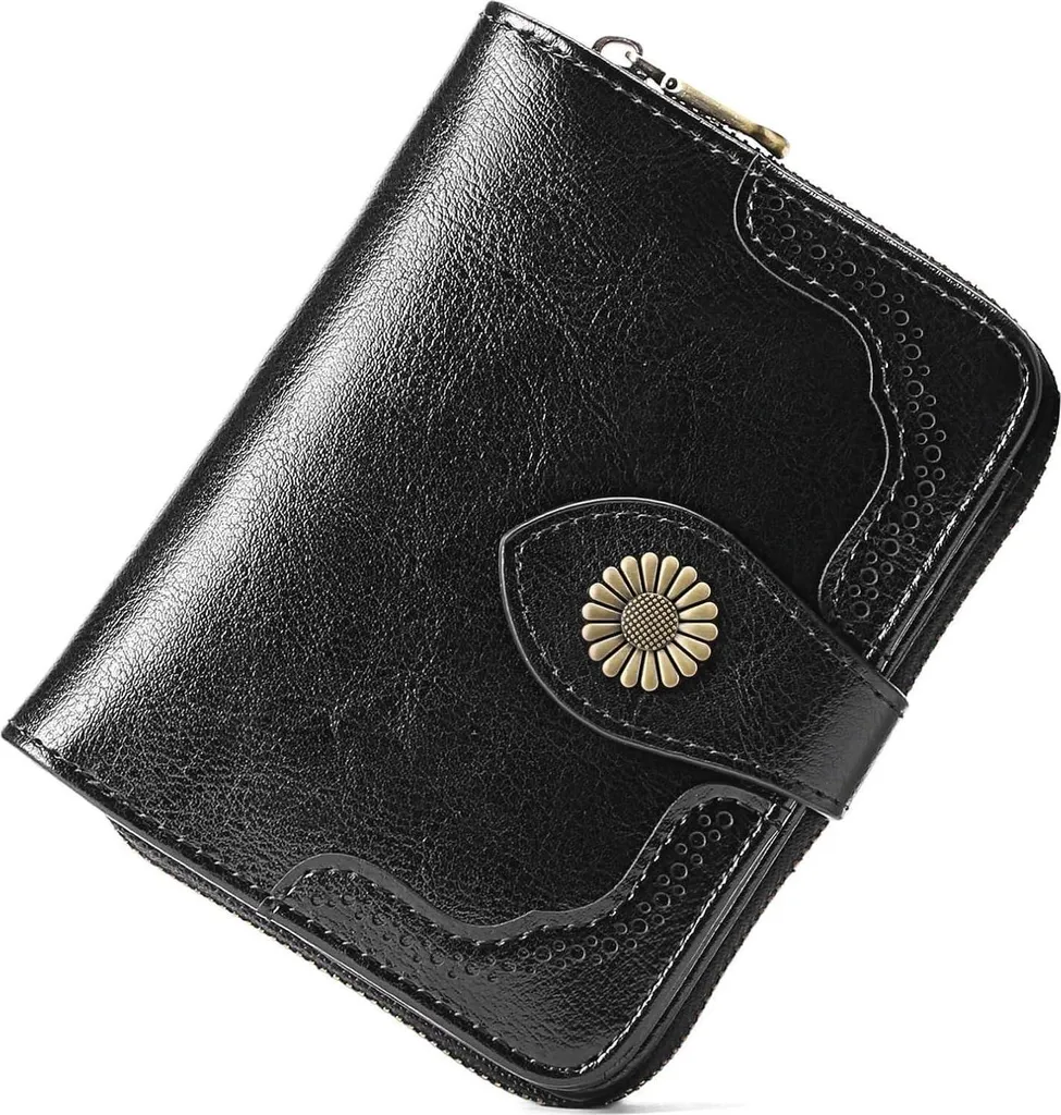 Porte-monnaie SENDEFN en Cuir Noir RFID - 12 Cartes avec Monnaie