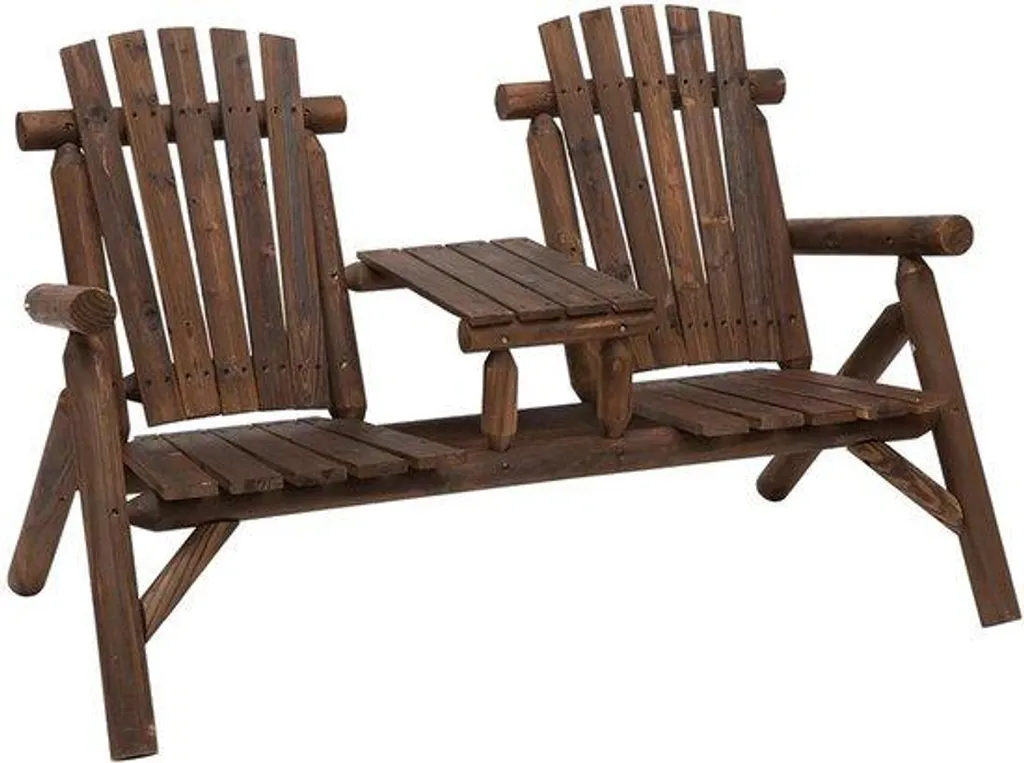 Banc de jardin double style Adirondack avec tablette en bois chêne