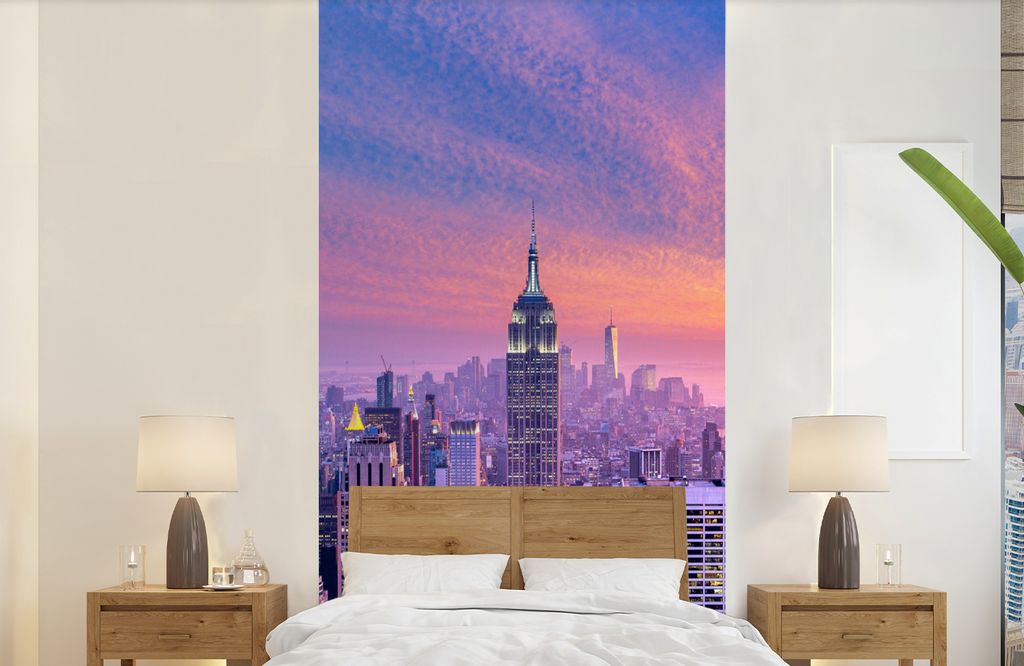 MuchoWow Fototapete für Wohnzimmer oder Schlafzimmer Wandtapete Vinyl Motivtapete New York - Farben - Skyline - 120x240 cm - Hintergrundbild