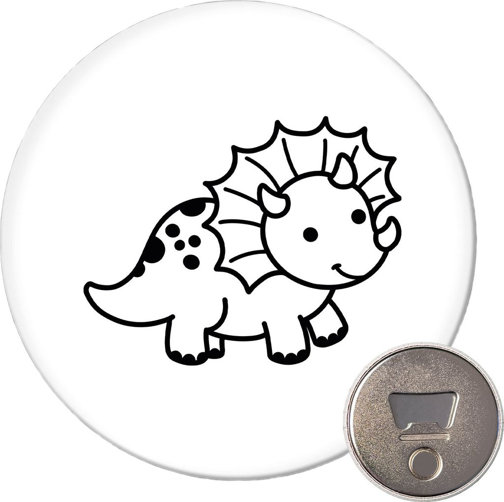 Huuraa Magnet Triceratops Dinosaurier 59mm Kühlschrankmagnet rund Flaschenöffner Geschenkidee