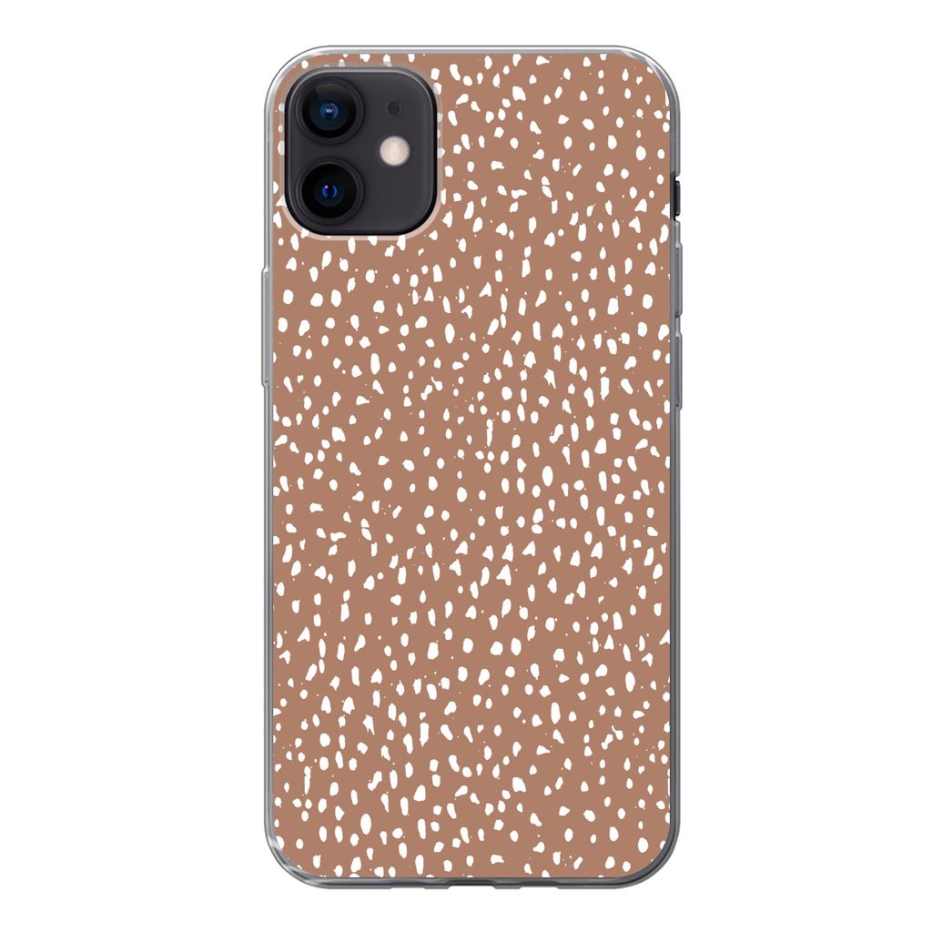 MuchoWow Handyhülle Schutzhülle Hülle für iPhone 12 mini Polka dots - Weiß - Braun Silikon Softcase Handy Hülle - Bild