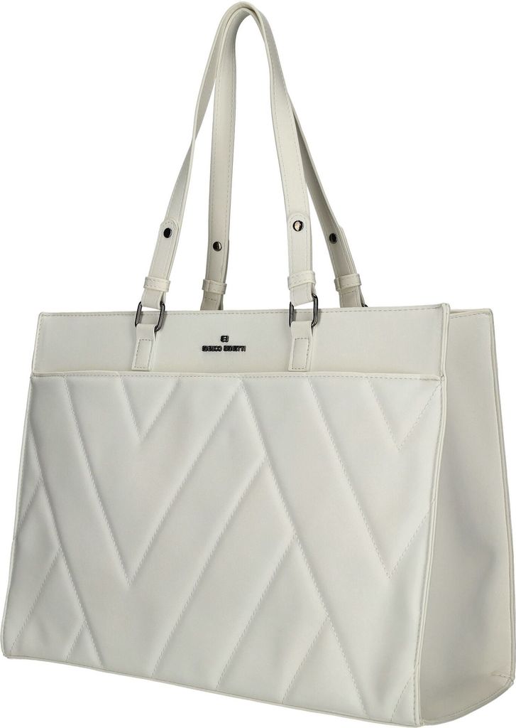 Große Damen Tasche Schultertasche Bag Leder Optik Handtasche Weiß