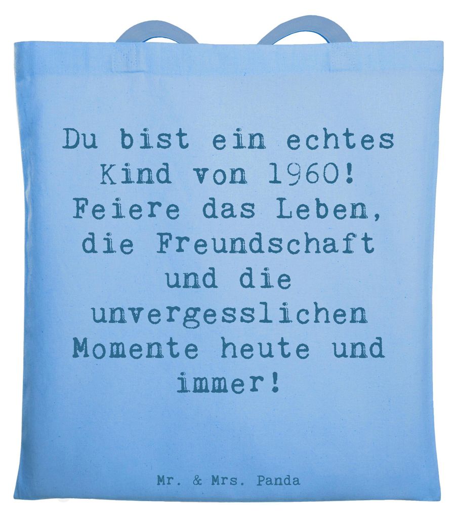 Mr. & Mrs. Panda Jutebeutel Spruch 1960 Geburtstag Kind - Sky Blue - Geschenk, Laptoptasche, Geburtstagsgeschenk, Jubiläum, Baumwolltasche, besond...