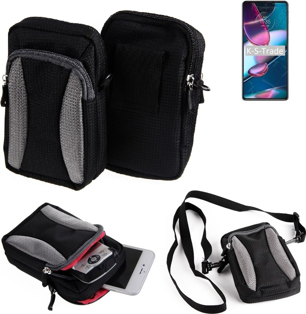 K-S-Trade Holster Schutz Hülle kompatibel mit Motorola Edge 30 Pro Handy Hülle Gürteltasche Umhängetasche mit Zusatzfach schwarz