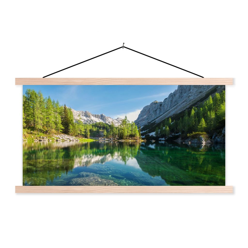 MuchoWow Textilposter Wasser - Berge - Felsen 60x30 cm mit holzfarbenen Rahmen - Dekoration