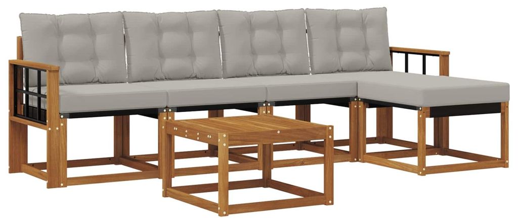 vidaXL Outdoor-Sofagarnitur mit Kissen 6 pcs Natürlich und Hellgrau