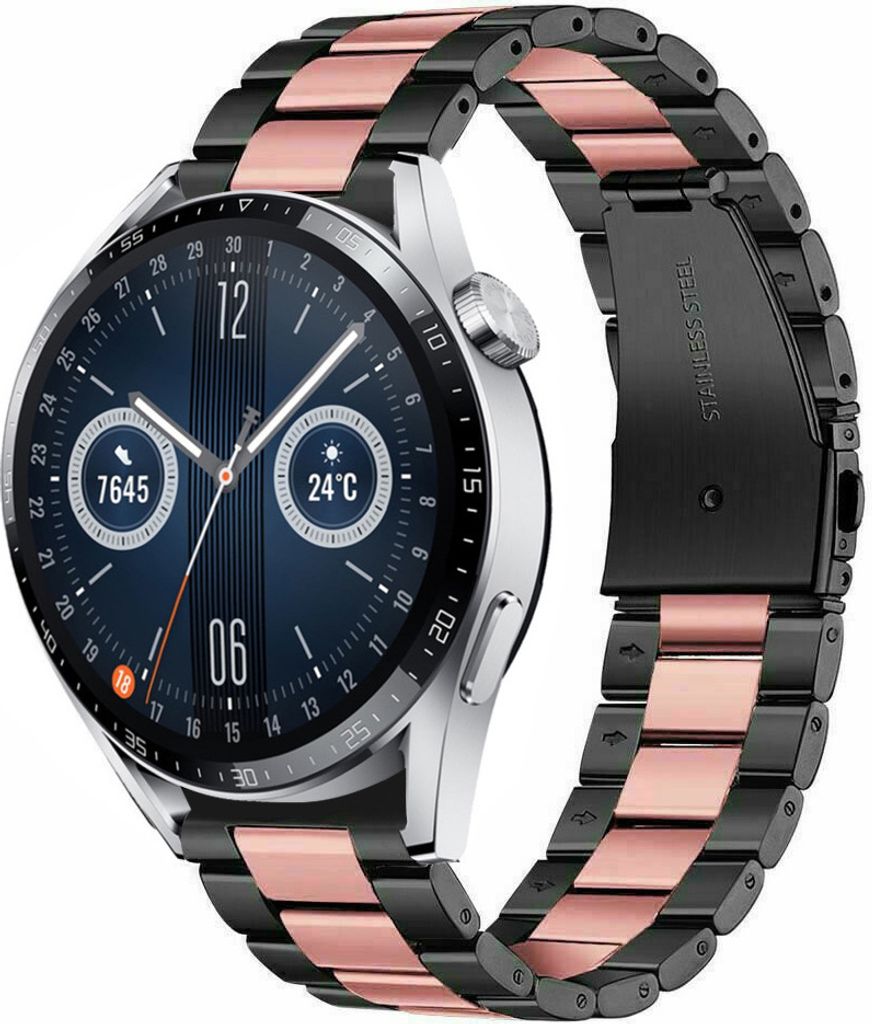 Strap-it Stahlarmband - Kompatibel mit Huawei Watch GT 3Armband 46mmHochwertiger EdelstahlHuawei watch strap Armband mit faltschließe für 22mmArm...