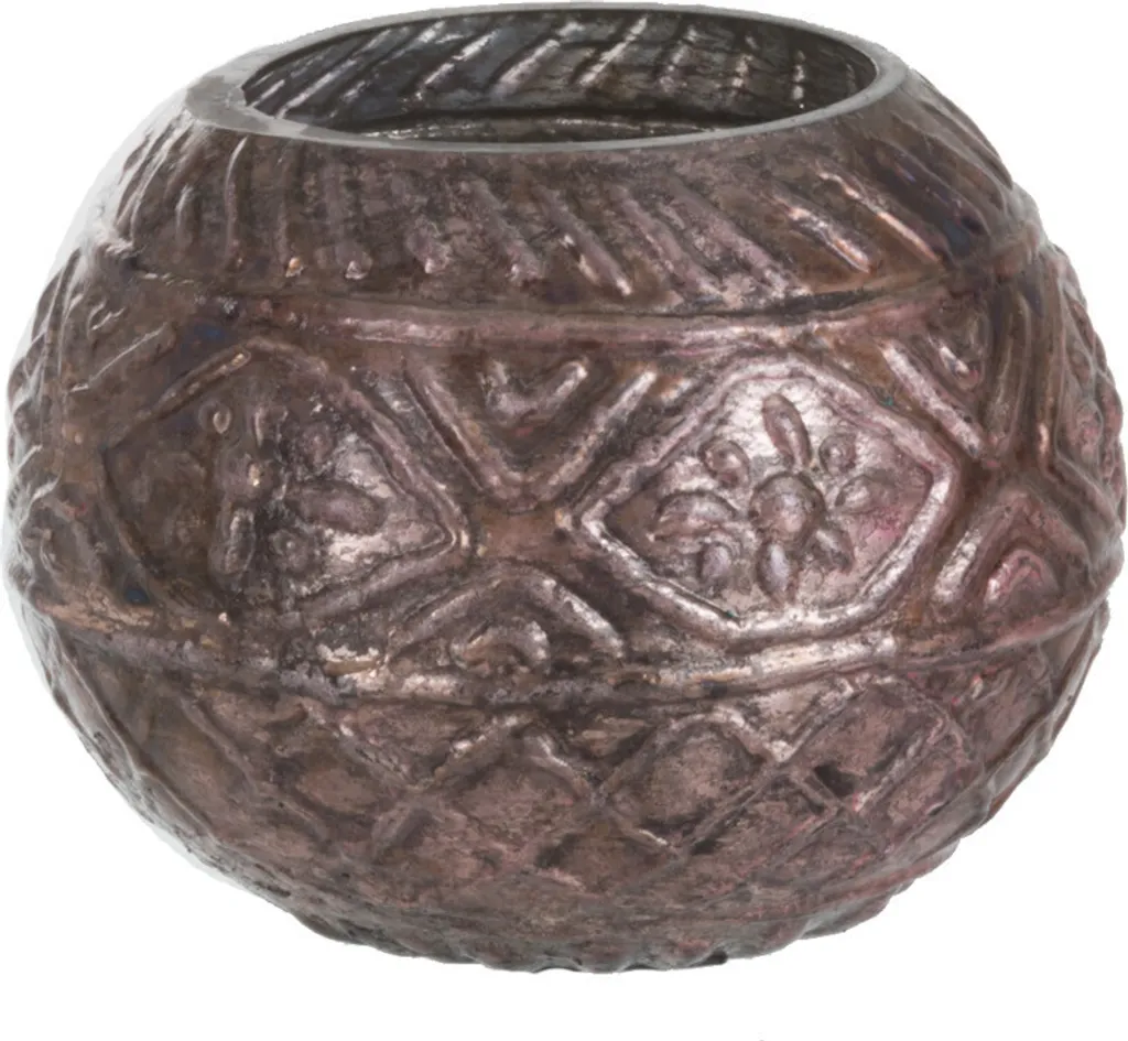 Porte-bougie sphérique verre brun antique J-Line style bohème 15cm