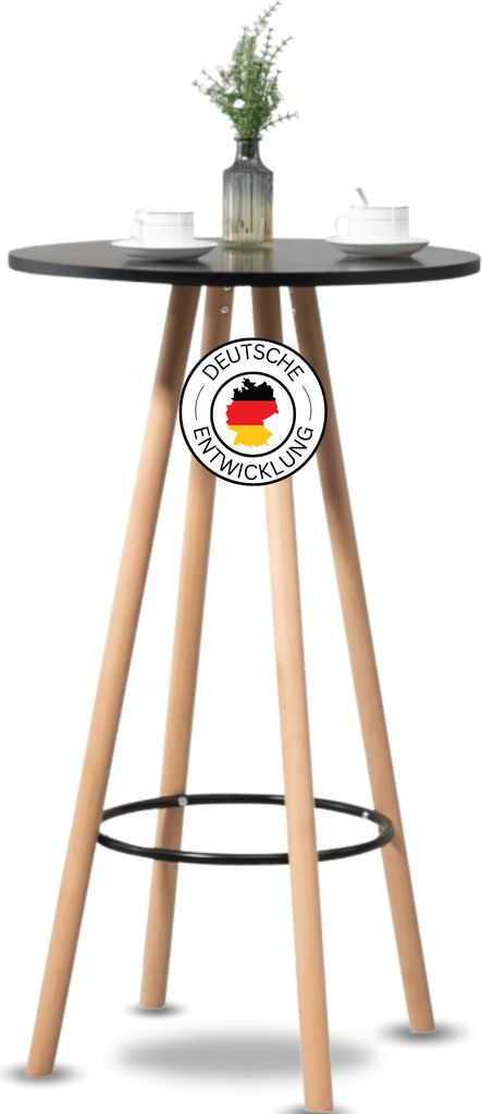 DELUKE Stehtisch Ø 60cm innen LUMI - Holz, Skandinavisches Design | Bartisch rund Hoher Tisch Bistrotisch Hochtisch, 107x60cm HxB, Schwarz-Beige