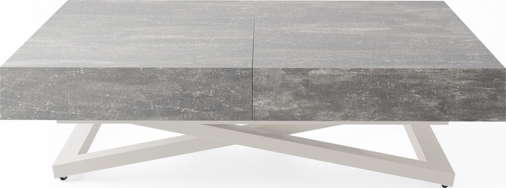 Couchtisch Höhenverstellbar Cavetta U - Esstisch 120-200x80x27-76 cm Grauer Beton mit Kaschmir Beige Gestell