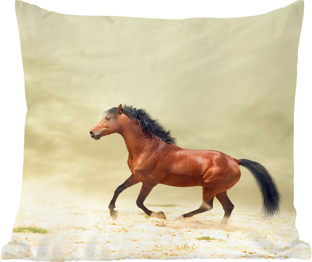 MuchoWow Zierkissen Sofakissen Wohnzimmer Dekokissen 60x60 cm Pferd - Stoff - Sand - Sitzfläche - Foto Polster