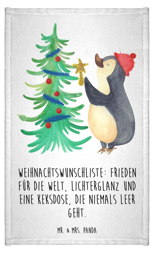 Mr. & Mrs. Panda Handtuch Pinguin Weihnachtsbaum - Weiß - Geschenk, Klein, Weihnachten, Winter, Gäste-WC, Mini-Handtuch, badezimmer, Gästehandtu...