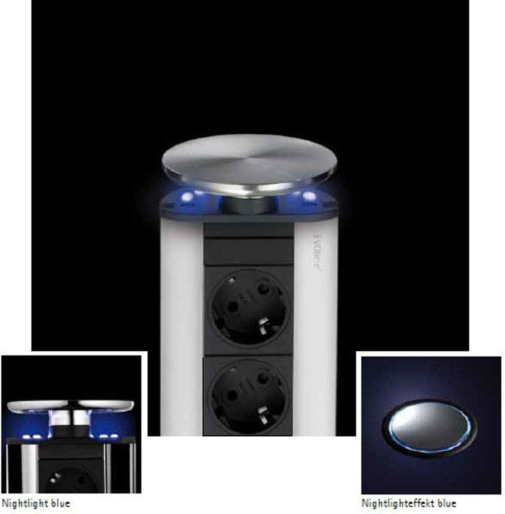 EVOLINE Port-1 LED Sonderanfertigung mit 2 Steckdosen ohne Schalter und Deckel aus Edelstahl