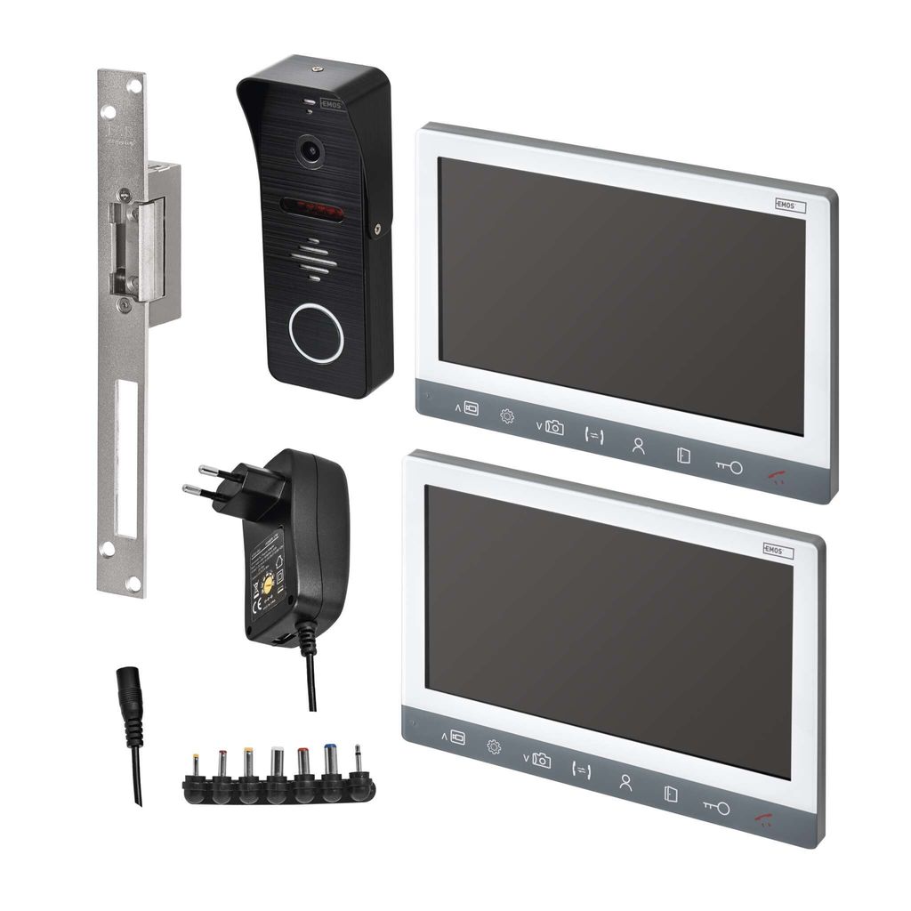 EMOS Video-Türsprechanlagen-Set EM-10AHD mit 2 Monitoren und el. Schloss auf/zu, H3010.5