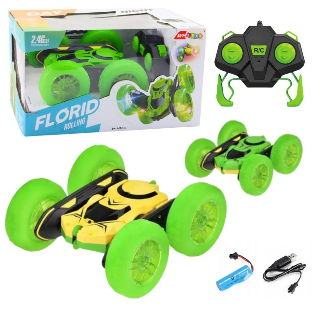 Voiture de cascade RC verte tout-terrain télécommandée pour acrobaties