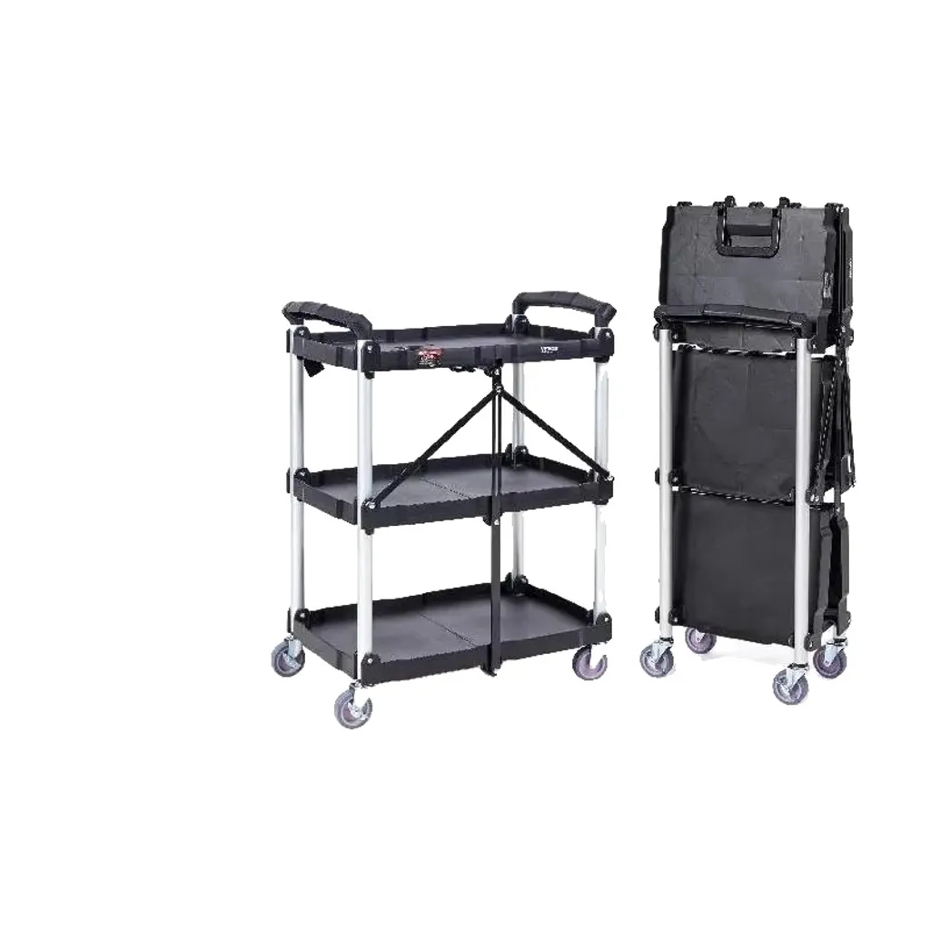 Chariot de rangement pliable noir pour atelier, garage ou buanderie