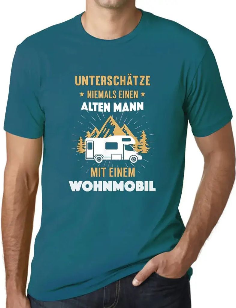 Herren Grafik T-Shirt Unterschätze Niemals Wohnmobil Öko-Verantwortlich Vintage Jahrgang Kurzarm Lustige Druck Geburtstag Geschenk Mann