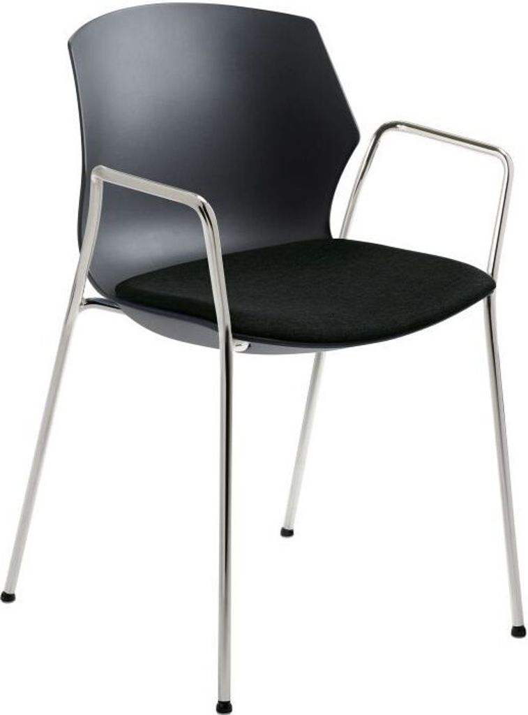 Mayer myPrimo 2511 01 Stapelstuhl 4- Fuß-Gestell Chrom Stoff schwarz Carissima 30 317 schwarz-01 antrazit-A: Armlehnen Chrom