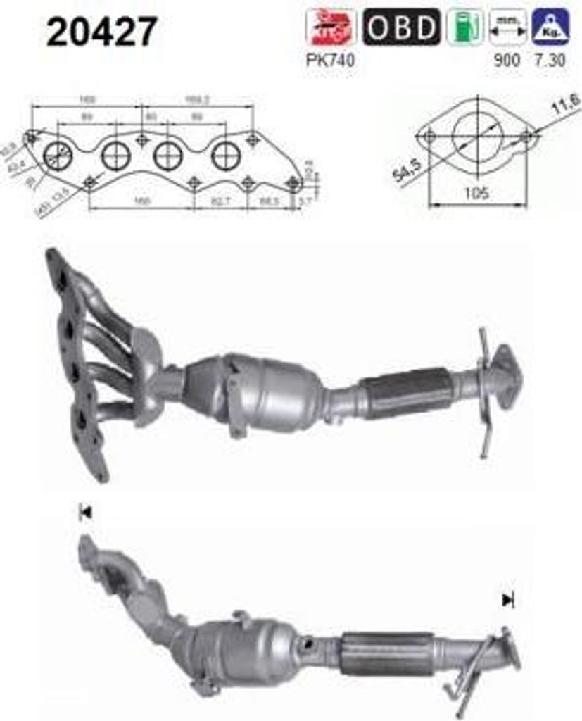 AS 20427 Katalysator OE 1323234 kompatibel mit C-Max, Focus, C30, S40, V50