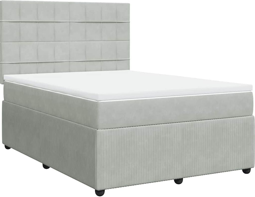 vidaXL Boxspringbett mit Matratze Hellgrau 160x200 cm Samt