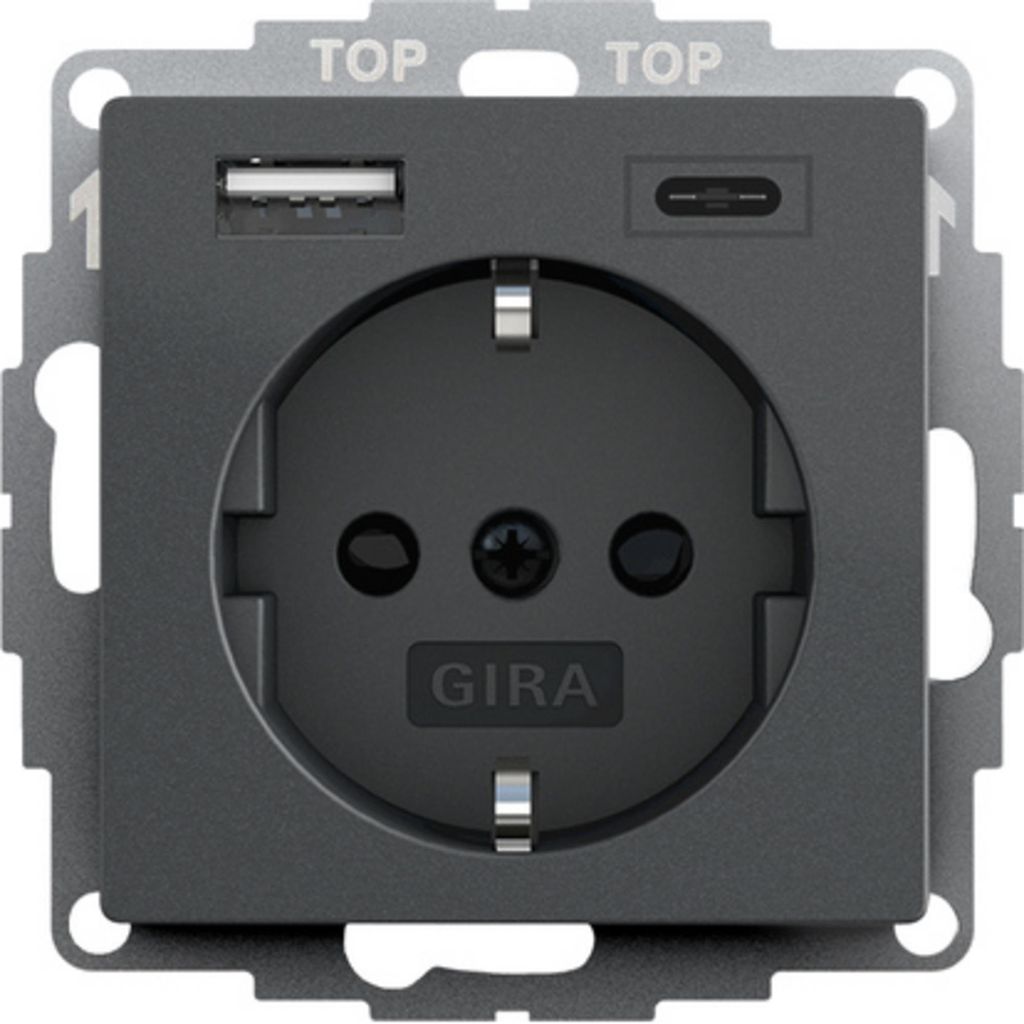 Gira SCHUKO-Steckdose, USB-Spannungsversorgung, 2-fach, Typ A/C, System 55, Anthrazit, 1 Stk.