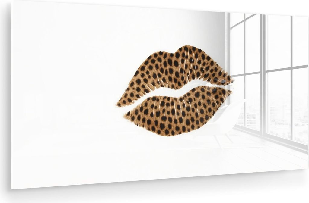 MuchoWow Glasbilder - Bilder auf Wandbild - Foto auf Glas Lippe - Pantherdruck - Minimalistisch - Weiß 40x20 cm Wanddekoration aus Glas - Acrylgla...