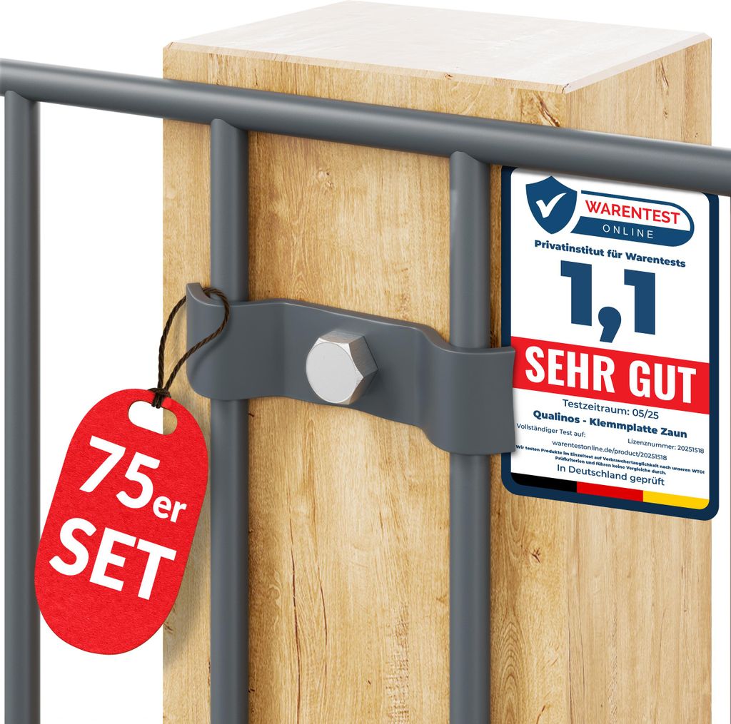 Qualinos Spannbügel 50 mm Anthrazit 7016 (75 Stück) – Verzinkter Stahl Stabmattenzaun Zubehör zur Doppelstabmattenzaun Befestigung Germany
